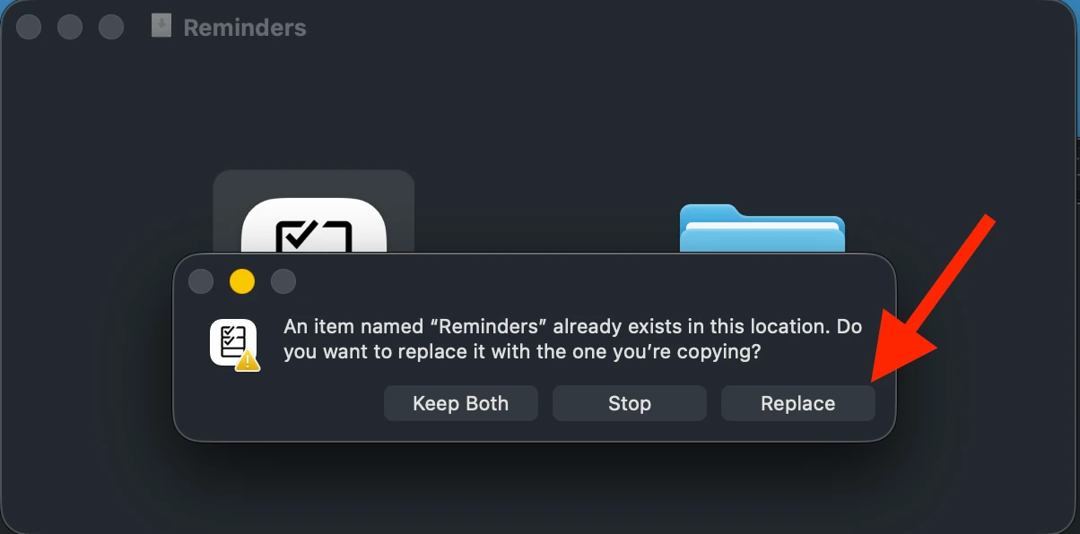 macOS replace prompt for the Reminders app during a Lumous update