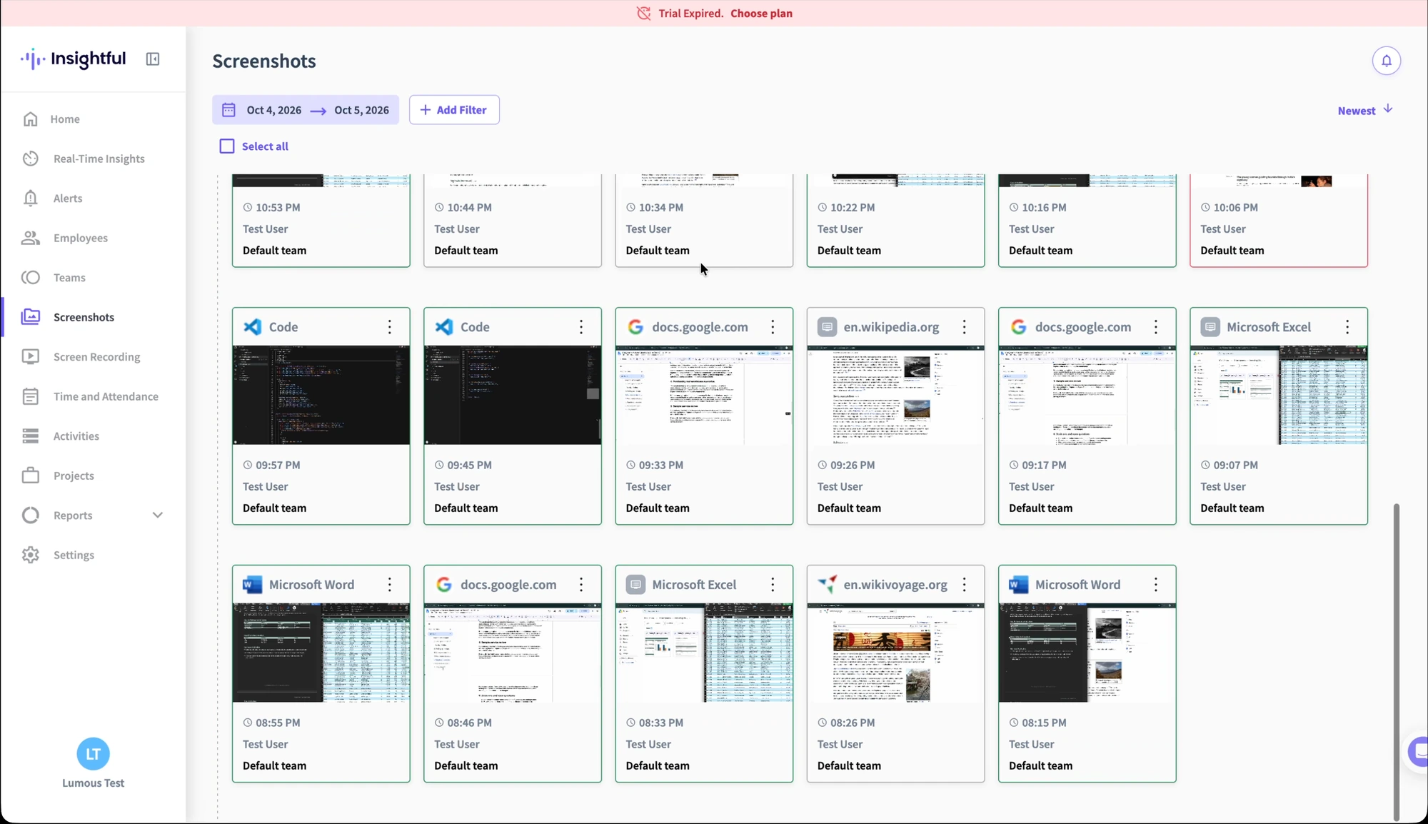 Insightful screenshot gallery for October 4 to 5 showing varied Code, Google Docs, browser, Excel and Word captures